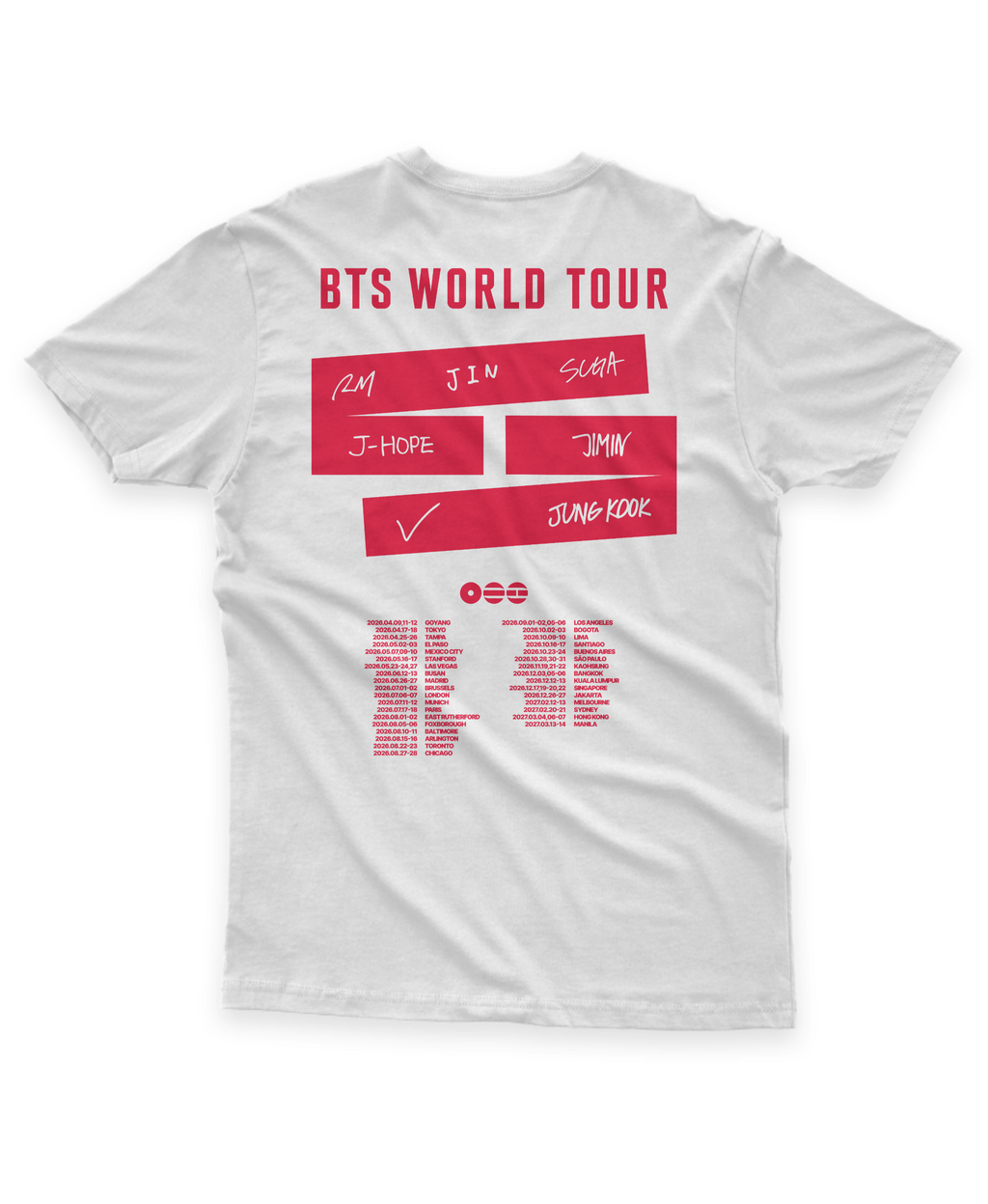 Camiseta BTS • ARIRANG • World Tour o Line-up